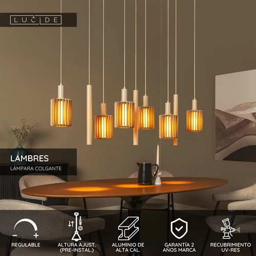 Lucide LAMBRES - Lámpara colgante - 6xE27 - Taupe - USP